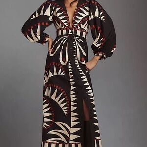 Elegant Black and Red Patterned Maxi Dress